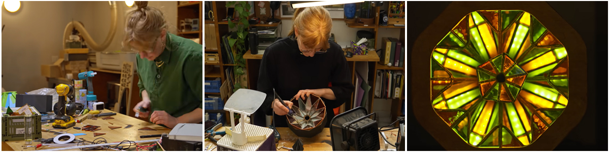 Three images of Simone Giertz's video working up to the final build